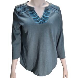 Blue Embroidered Boho Tunic Top Plus 1X Indie Festival Peasant Blouse Casual